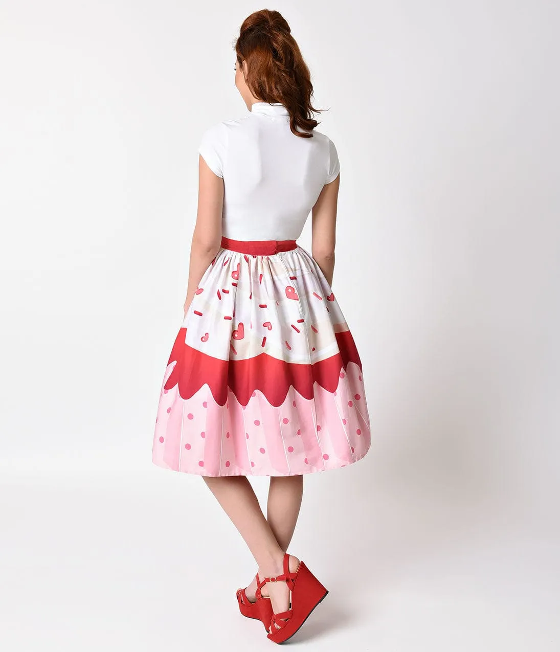 Unique Vintage 1950s Red Velvet Cupcake High Waist Circle Swing Skirt sold by Unique Vintage product image thumbnail 3