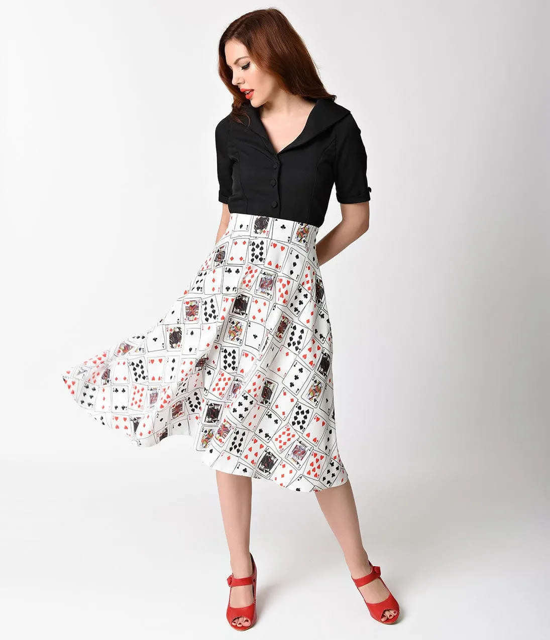 Unique Vintage 1950s Style White & Playing Cards Vivien Swing Skirt sold by Unique Vintage product image thumbnail 4