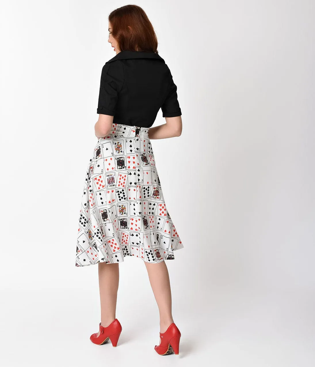 Unique Vintage 1950s Style White & Playing Cards Vivien Swing Skirt sold by Unique Vintage product image thumbnail 3