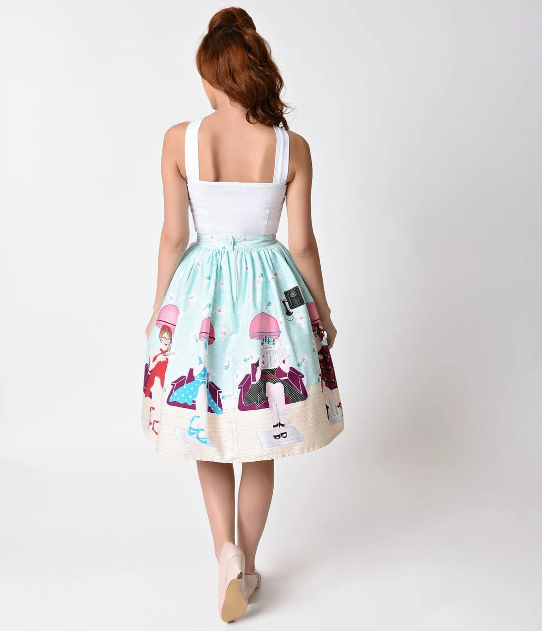 Unique Vintage 1950s Pastel Beauty Salon High Waist Circle Swing Skirt sold by Unique Vintage product image thumbnail 3