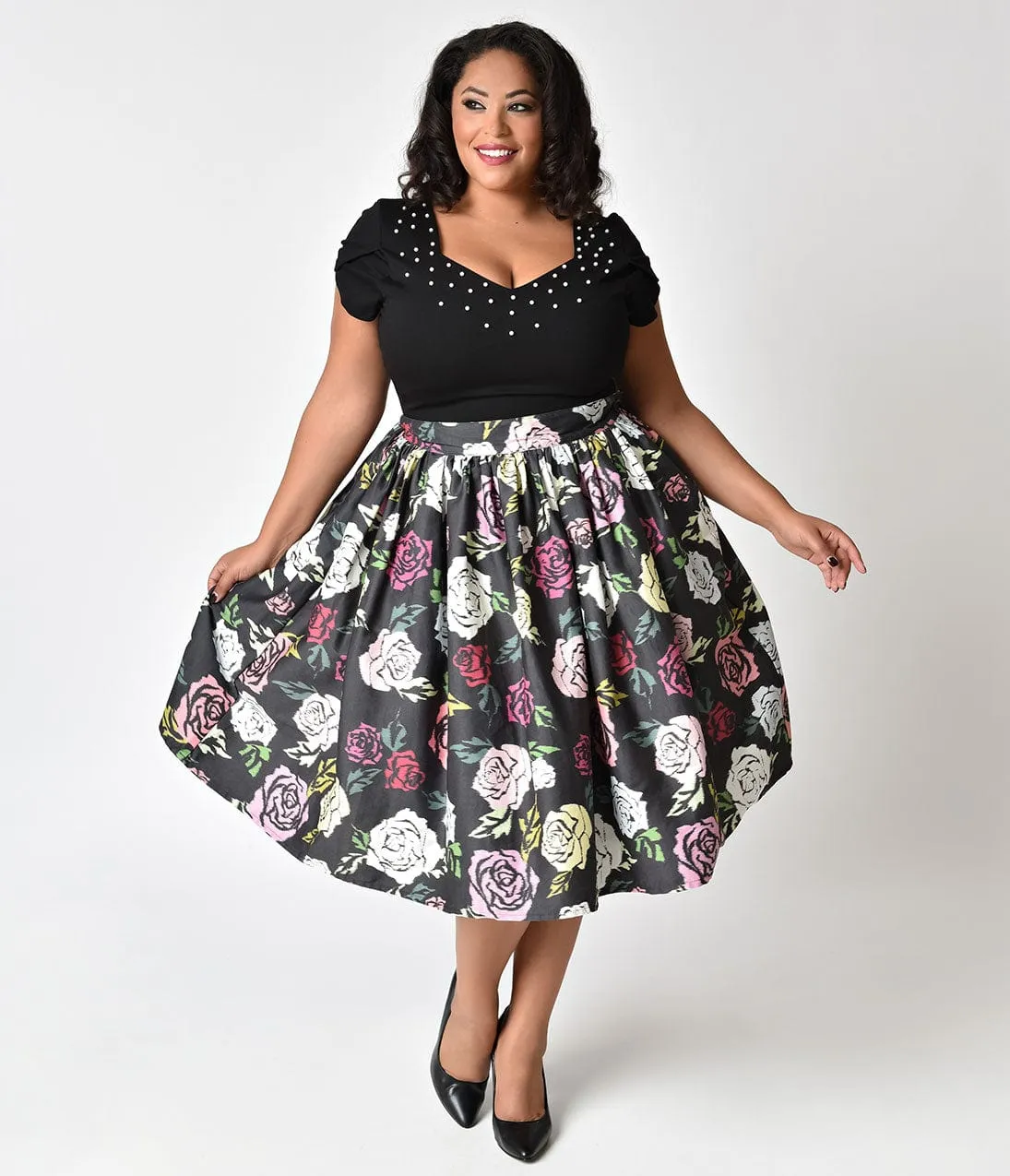 Janie Bryant For Unique Vintage Plus Size Black & Ivory Pearl Nora Short Sleeve Top sold by Unique Vintage product image thumbnail 5