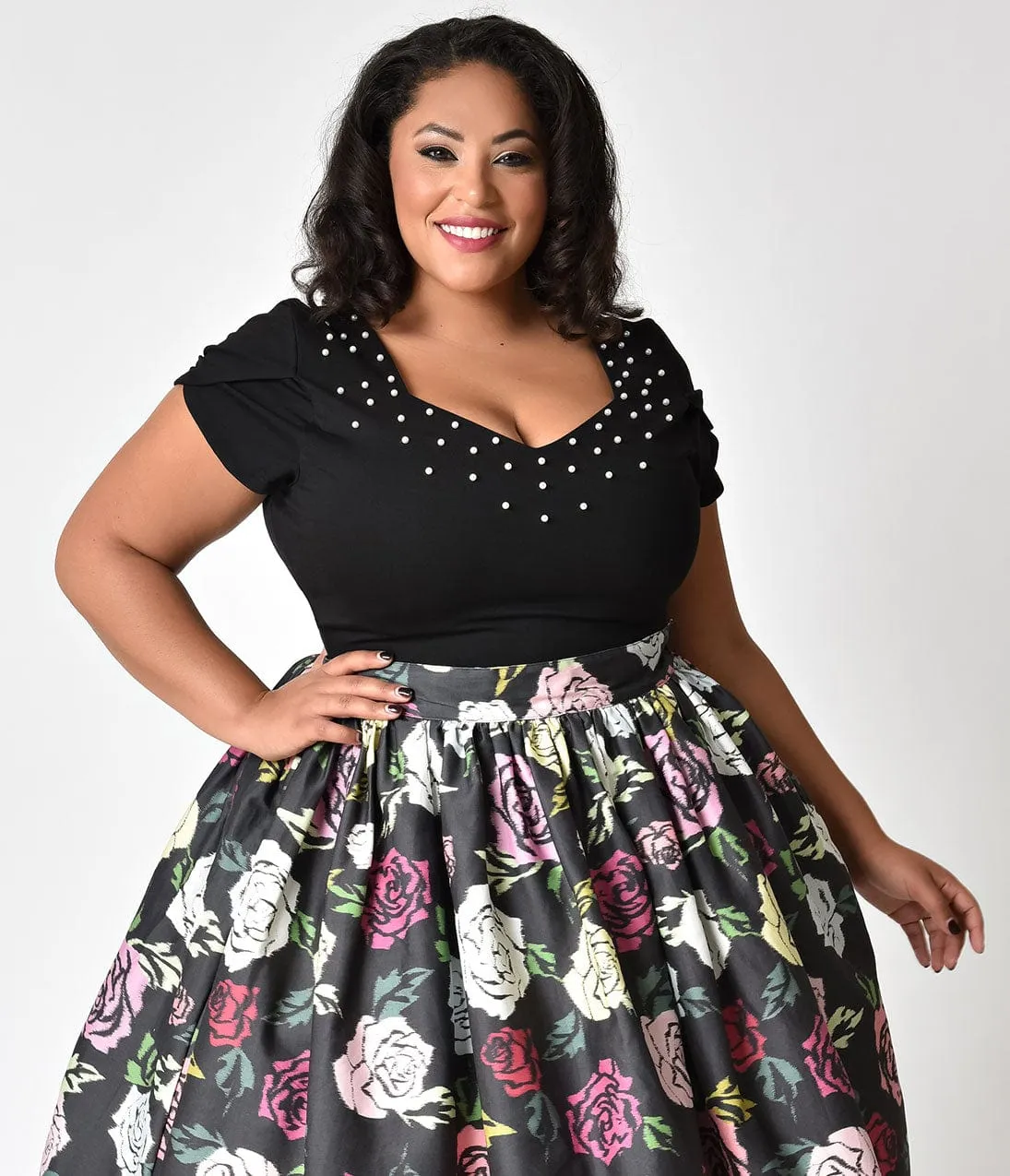 Janie Bryant For Unique Vintage Plus Size Black & Ivory Pearl Nora Short Sleeve Top sold by Unique Vintage product image thumbnail 3