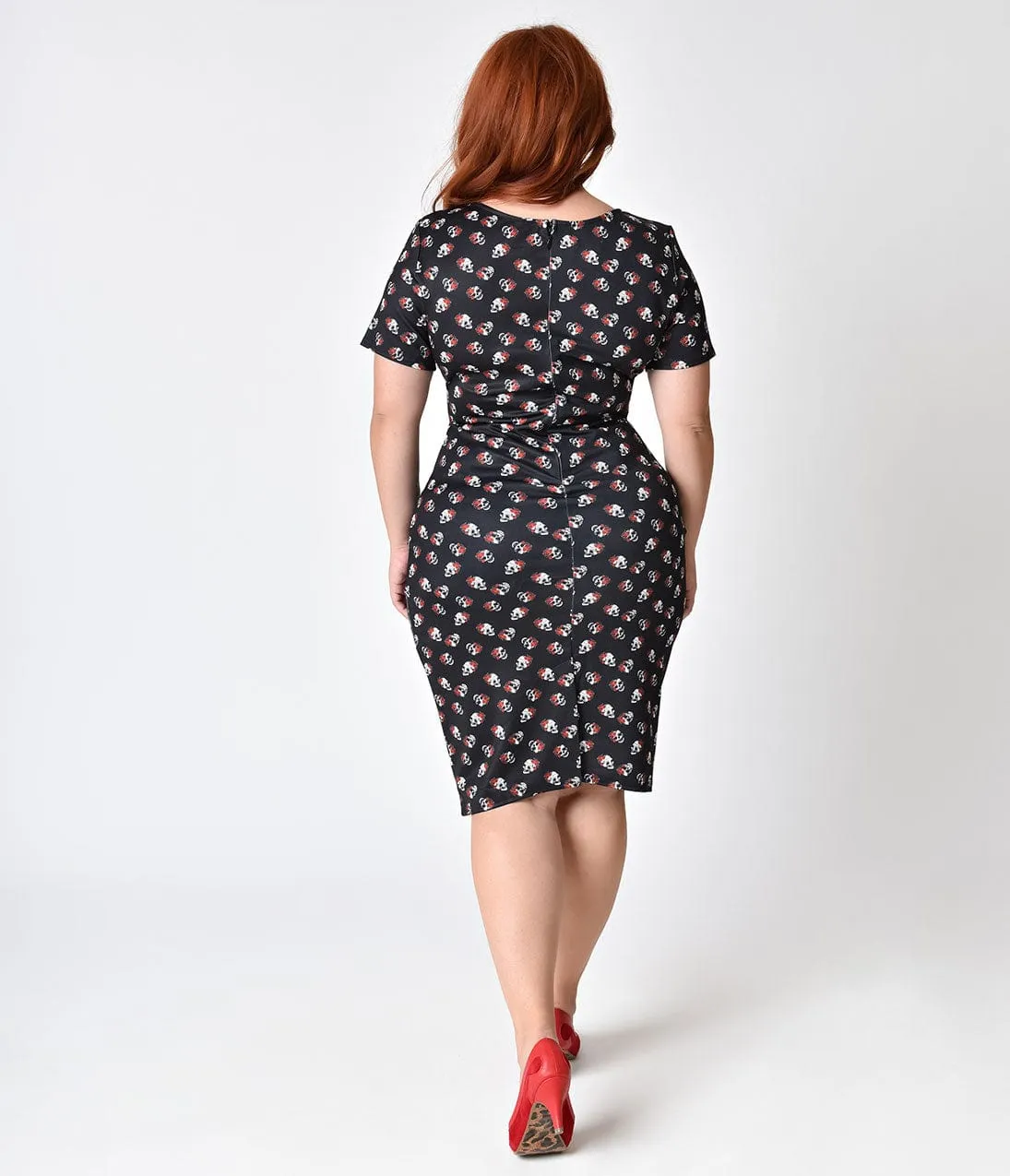 Unique Vintage Plus Size 1960s Style Black & Rose Skull Knit Presley Wiggle Dress sold by Unique Vintage product image thumbnail 2
