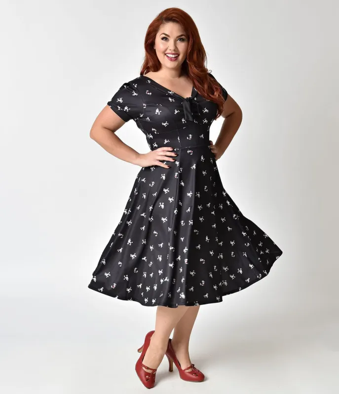 Unique Vintage Plus Size 1940s Style Black Poodle Parade Knit Short Sleeve Natalie Swing Dress made by Unique Vintage