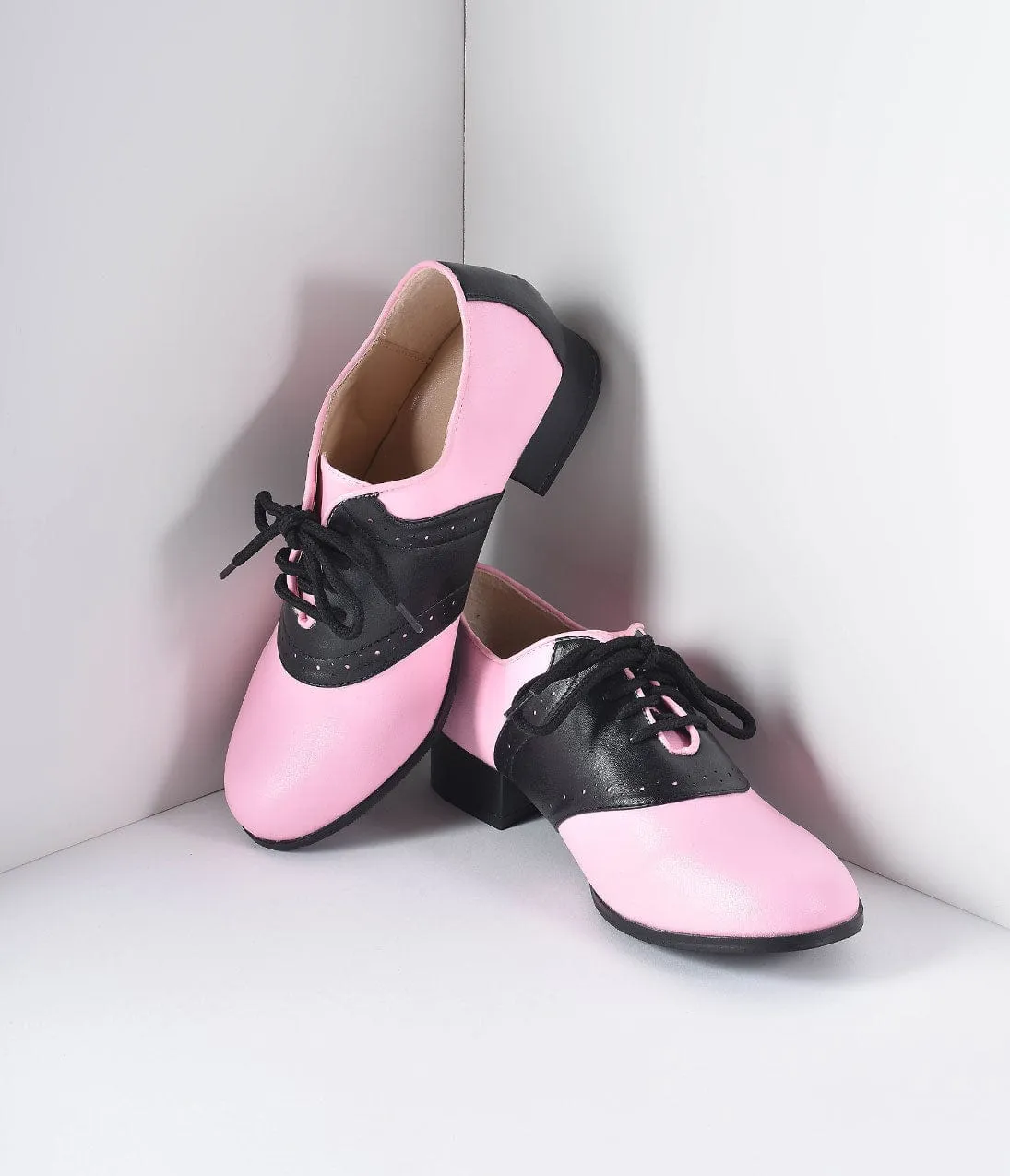 Retro Style Pink & Black Two Tone Saddle Shoes sold by Unique Vintage