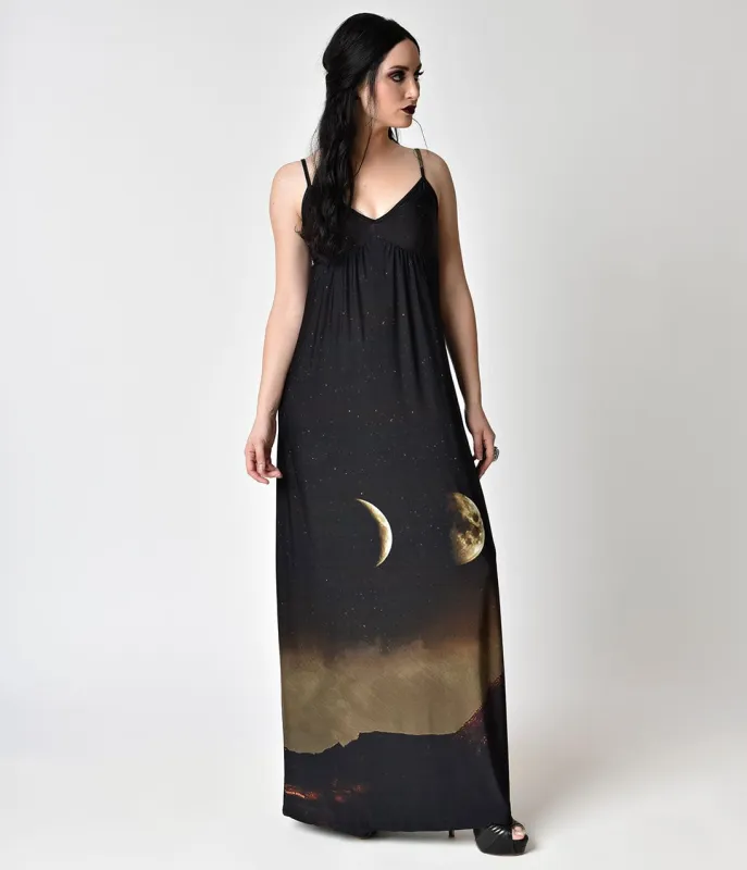 Retrolicious Black & Pyramid Print Sleeveless Maxi Dress sold by Unique Vintage