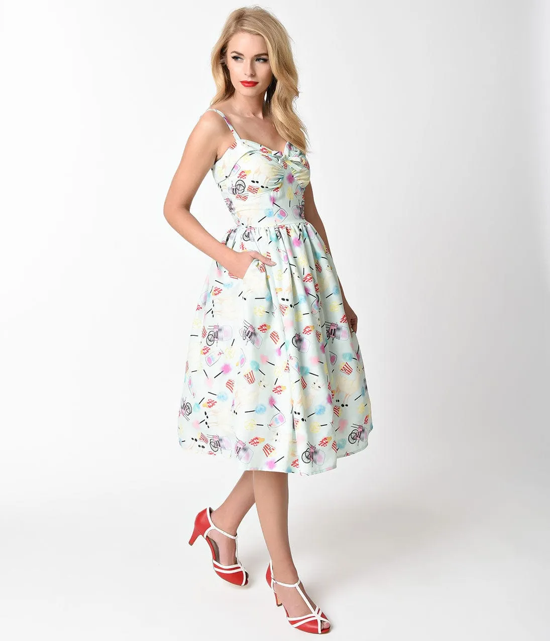 Unique Vintage 1950s Style Mint Llama Fun Fair Print Chateau Swing Dress sold by Unique Vintage product image thumbnail 3