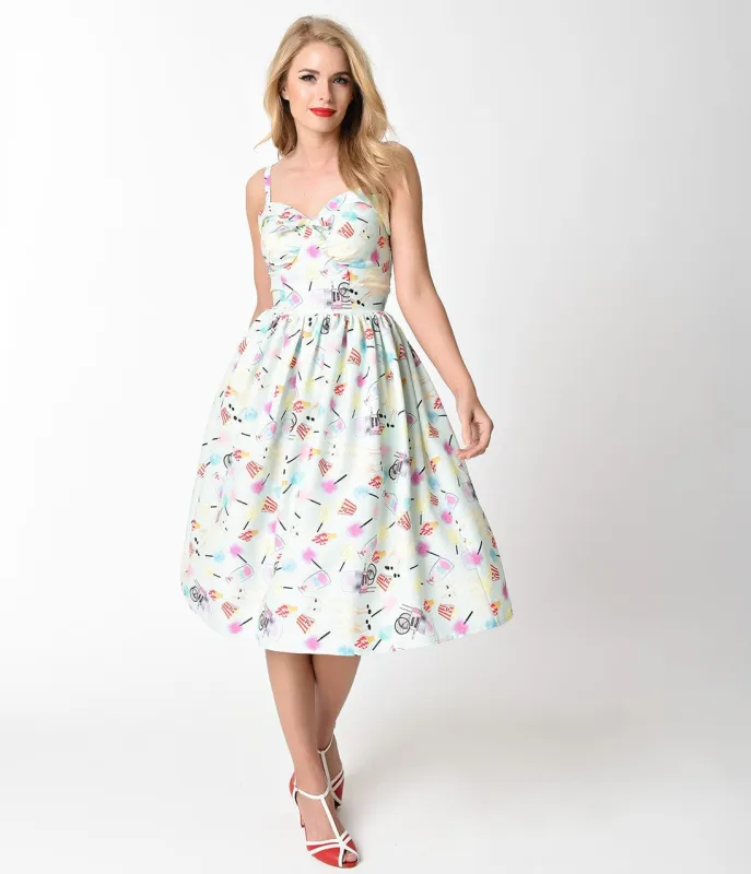 Unique Vintage 1950s Style Mint Llama Fun Fair Print Chateau Swing Dress made by Unique Vintage