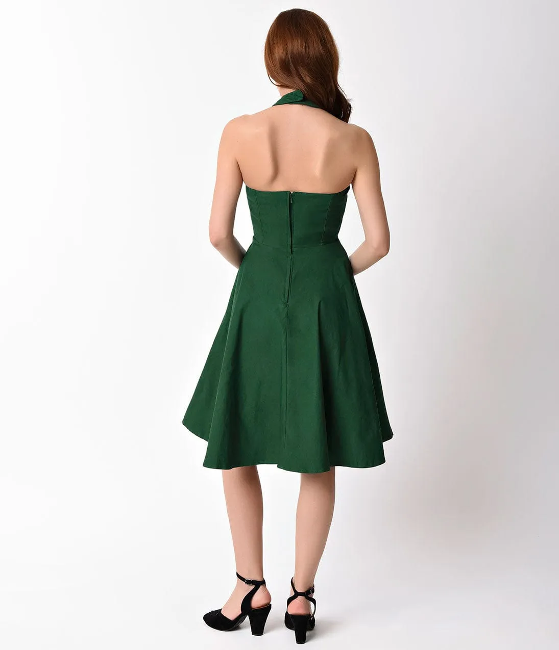 Unique Vintage 1950s Emerald Green Cross Halter Rita Flare Dress sold by Unique Vintage product image thumbnail 2