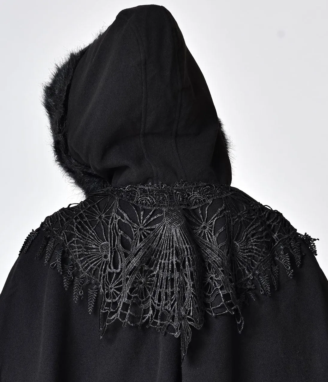Black Gothic Witch Embroidered Asymmetry Hooded Cloak sold by Unique Vintage product image thumbnail 5