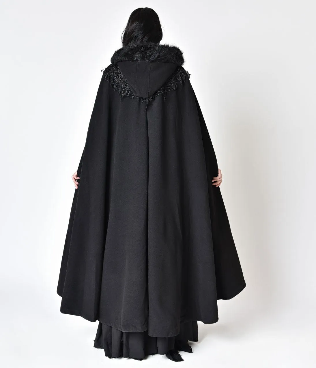 Black Gothic Witch Embroidered Asymmetry Hooded Cloak sold by Unique Vintage product image thumbnail 2