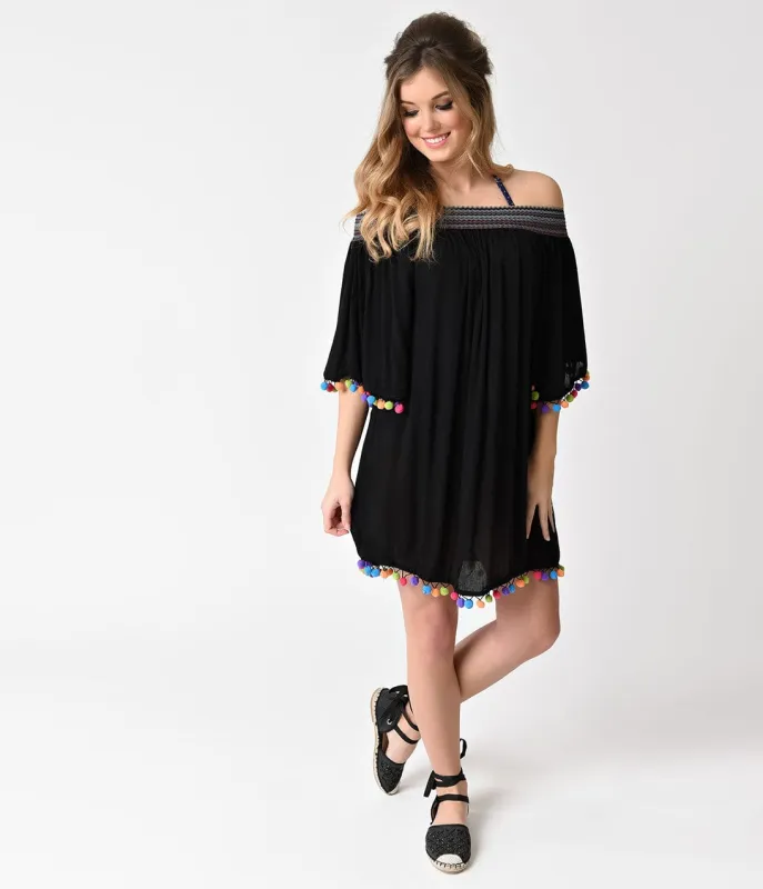 Retro Style Black & Pom Pom Off Shoulder Coverup Dress made by Hayden