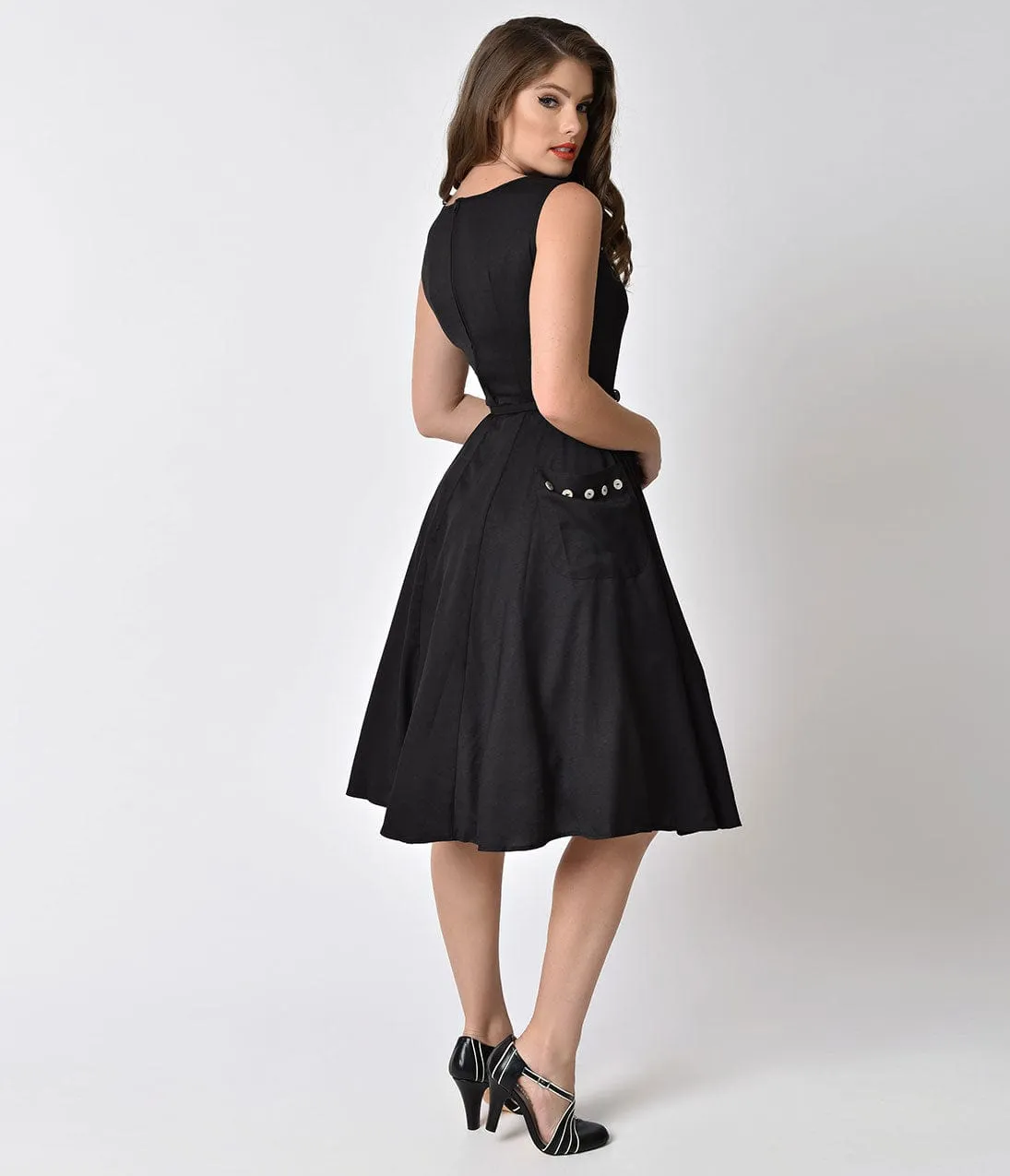Unique Vintage 1950s Style Black Sleeveless Eden Swing Dress sold by Unique Vintage product image thumbnail 2