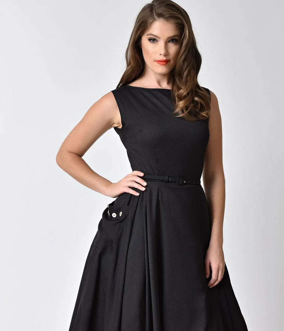 Unique Vintage 1950s Style Black Sleeveless Eden Swing Dress sold by Unique Vintage product image thumbnail 3