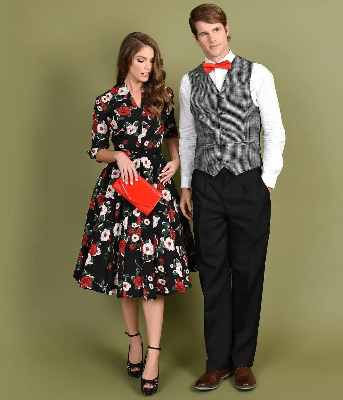 Unique Vintage 1940s Style Black Floral Half Sleeved Hudson Shirt Dress sold by Unique Vintage product image thumbnail 2