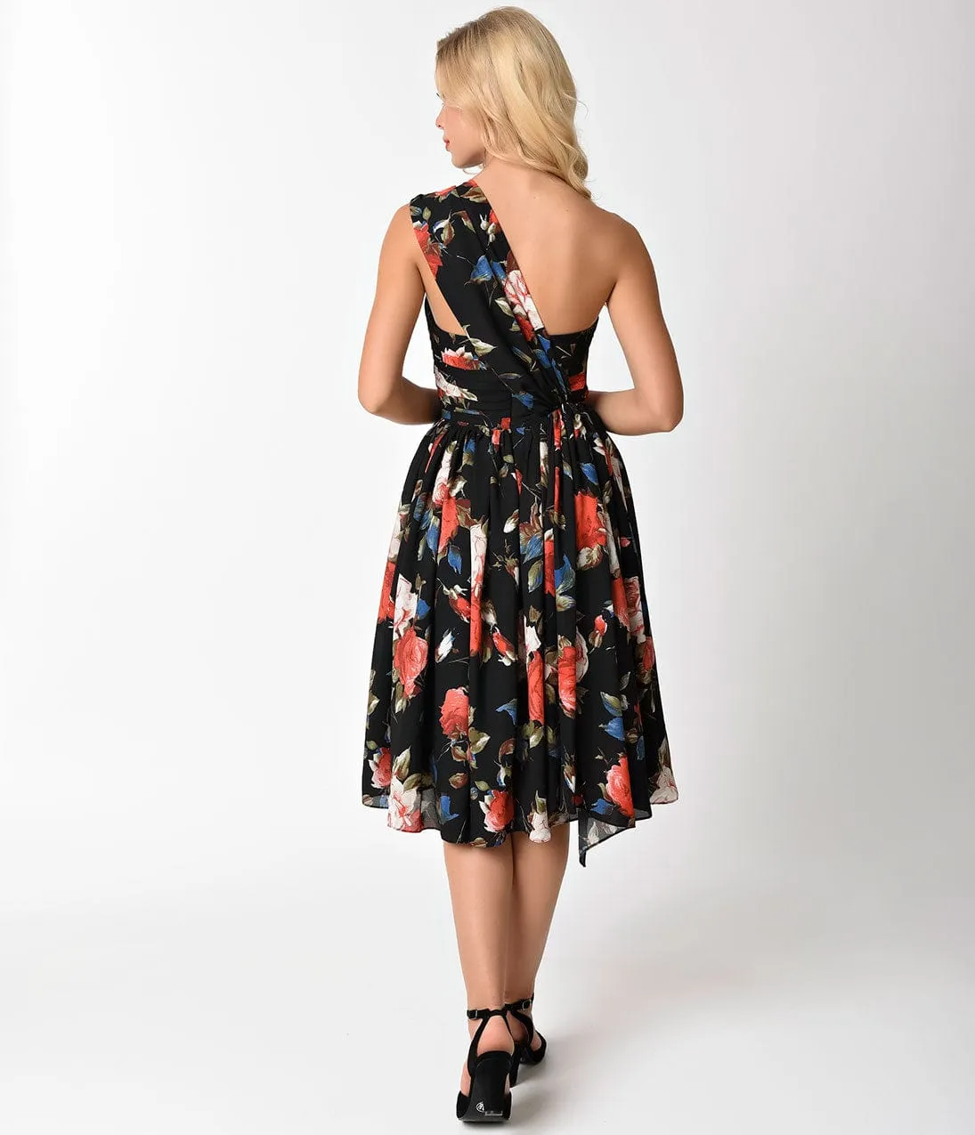 Unique Vintage Black Floral Charisse One Shoulder Dress sold by Unique Vintage product image thumbnail 2