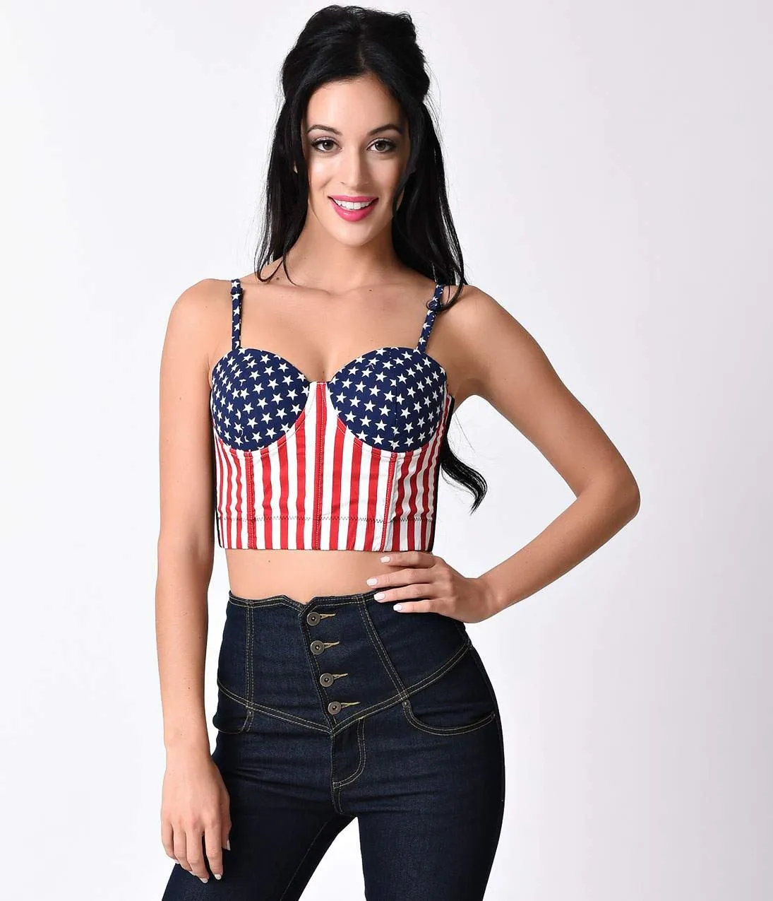 Red, White & Blue Stars & Stripes American Flag Bustier Crop Top sold by Unique Vintage product image thumbnail 4