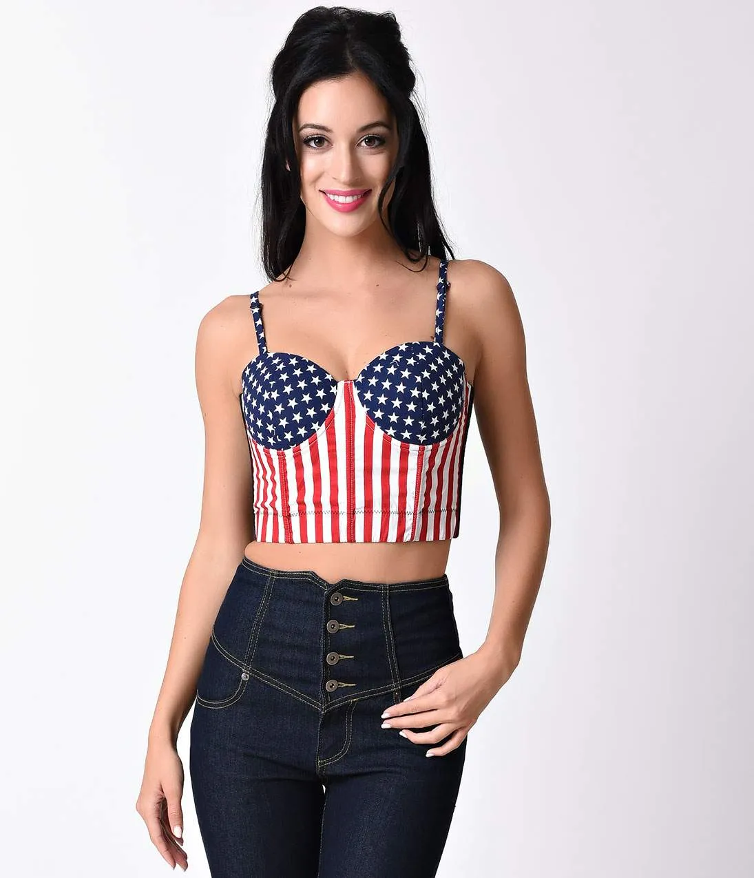 Red, White & Blue Stars & Stripes American Flag Bustier Crop Top sold by Unique Vintage product image thumbnail 5