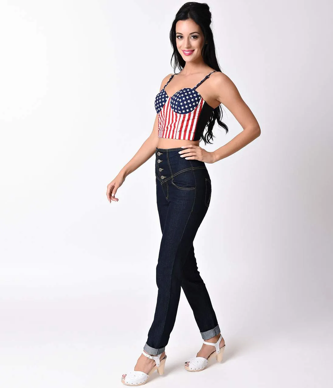 Red, White & Blue Stars & Stripes American Flag Bustier Crop Top sold by Unique Vintage product image thumbnail 3
