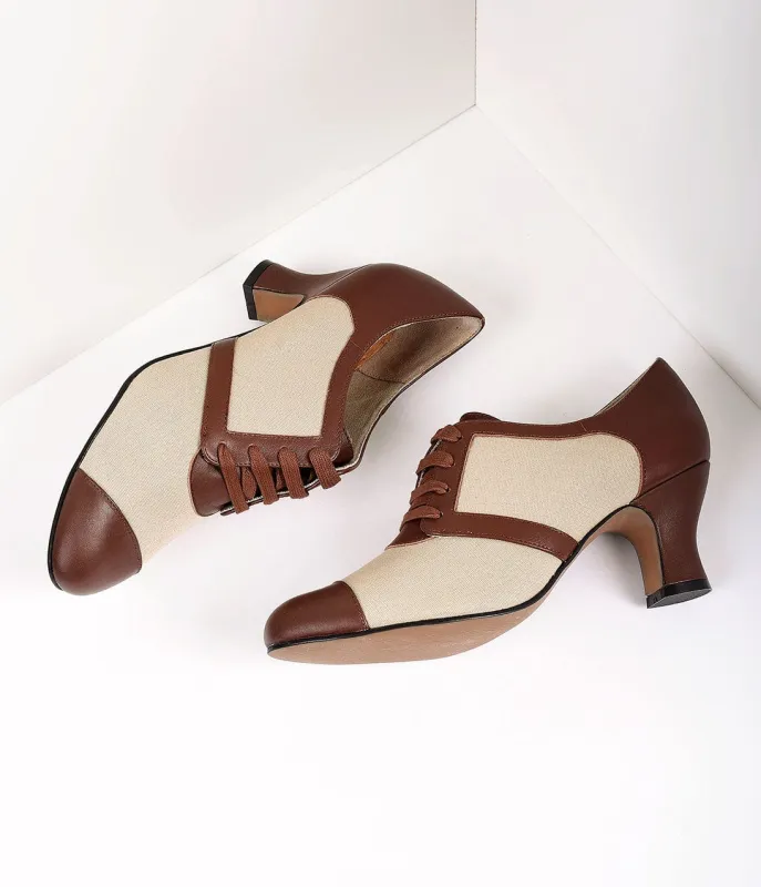 Royal Vintage 1930s Style Brown & Tan Oxford Evelyn Heels made by Unique Vintage