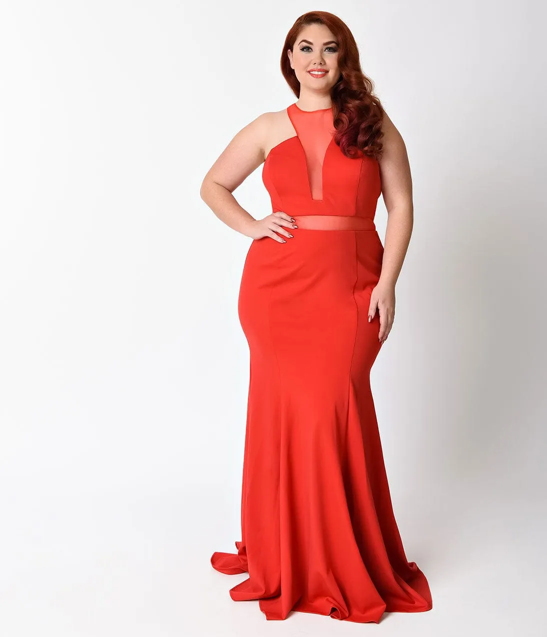 Ladivine by Cinderella Divine Plus Size Red Sexy Mermaid Cut Out Dress sold by Unique Vintage