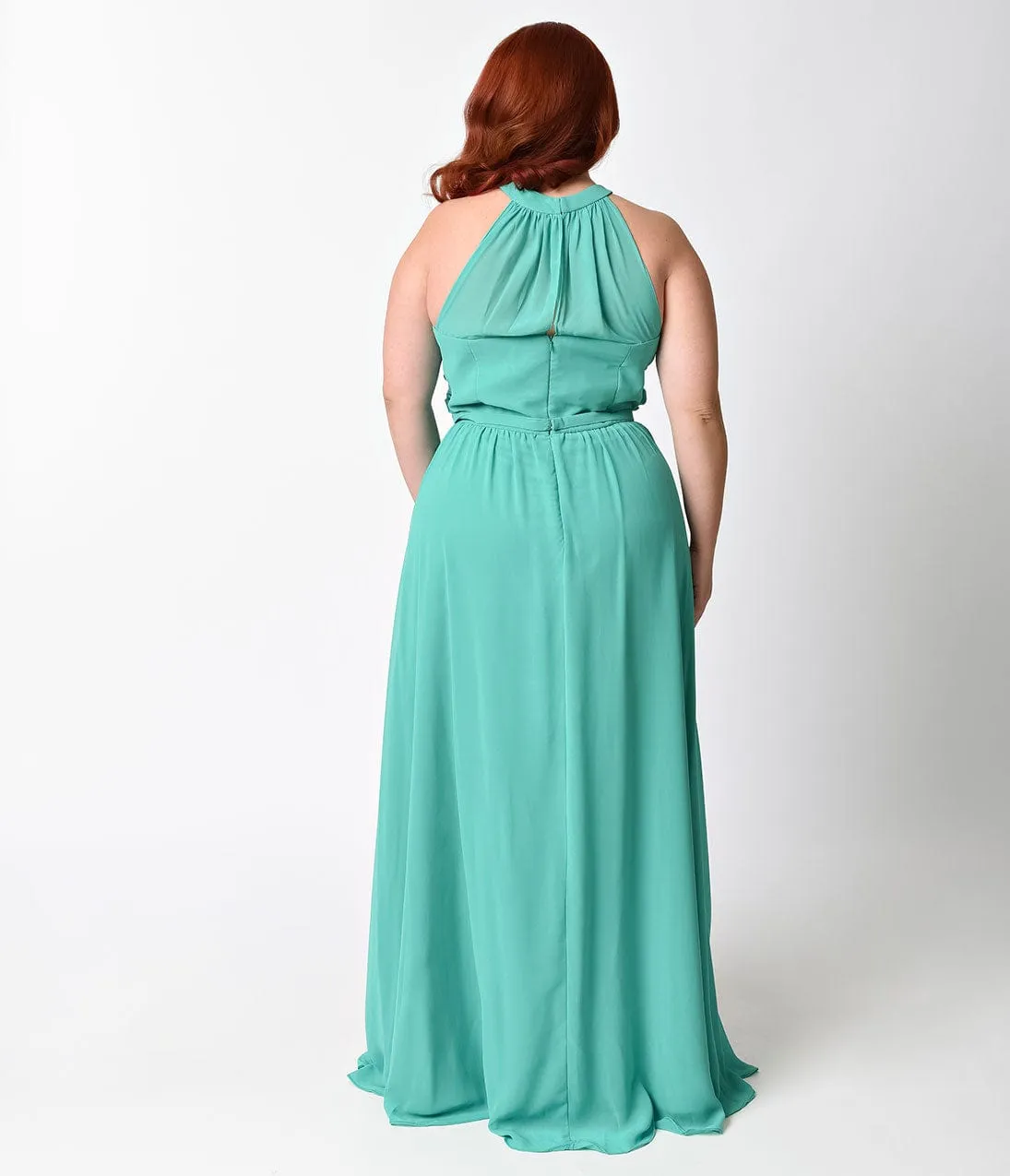 Ladivine by Cinderella Divine Plus Size Green Grecian Halter Chiffon Gown sold by Unique Vintage product image thumbnail 4