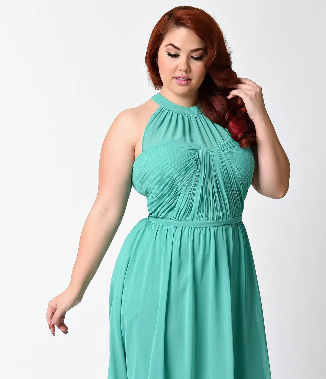 Ladivine by Cinderella Divine Plus Size Green Grecian Halter Chiffon Gown sold by Unique Vintage product image thumbnail 2