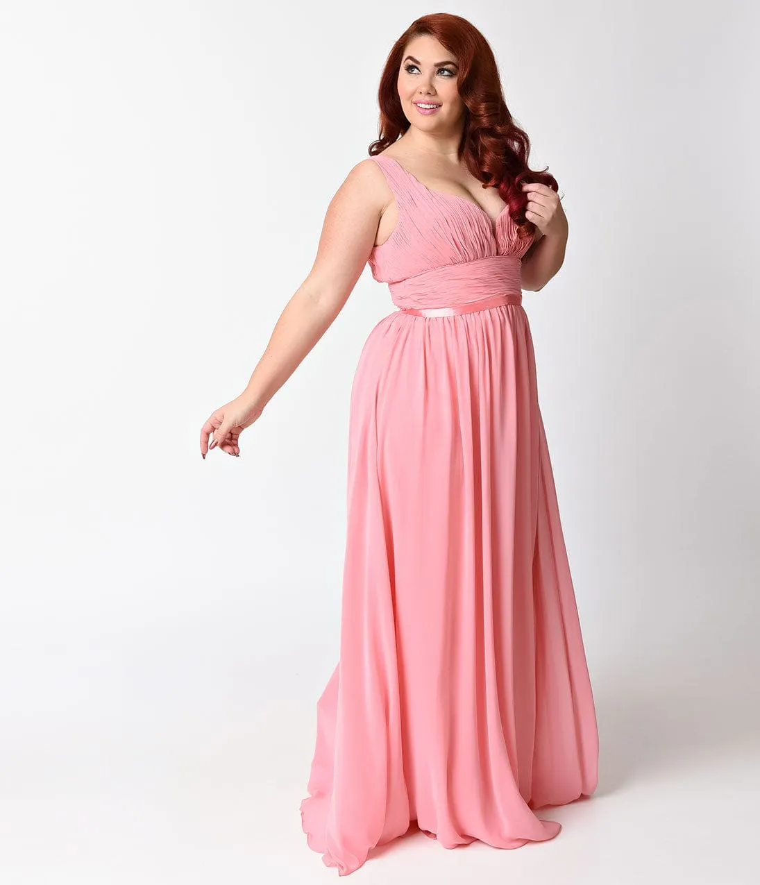 Ladivine by Cinderella Divine Plus Size Rose Sexy Sleeveless Chiffon Long Dress sold by Unique Vintage product image thumbnail 4