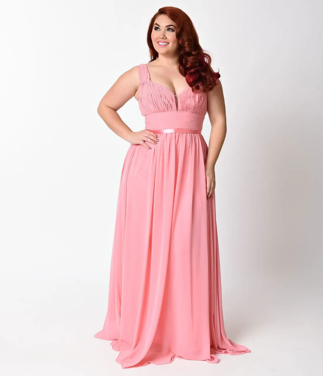 Ladivine by Cinderella Divine Plus Size Rose Sexy Sleeveless Chiffon Long Dress sold by Unique Vintage