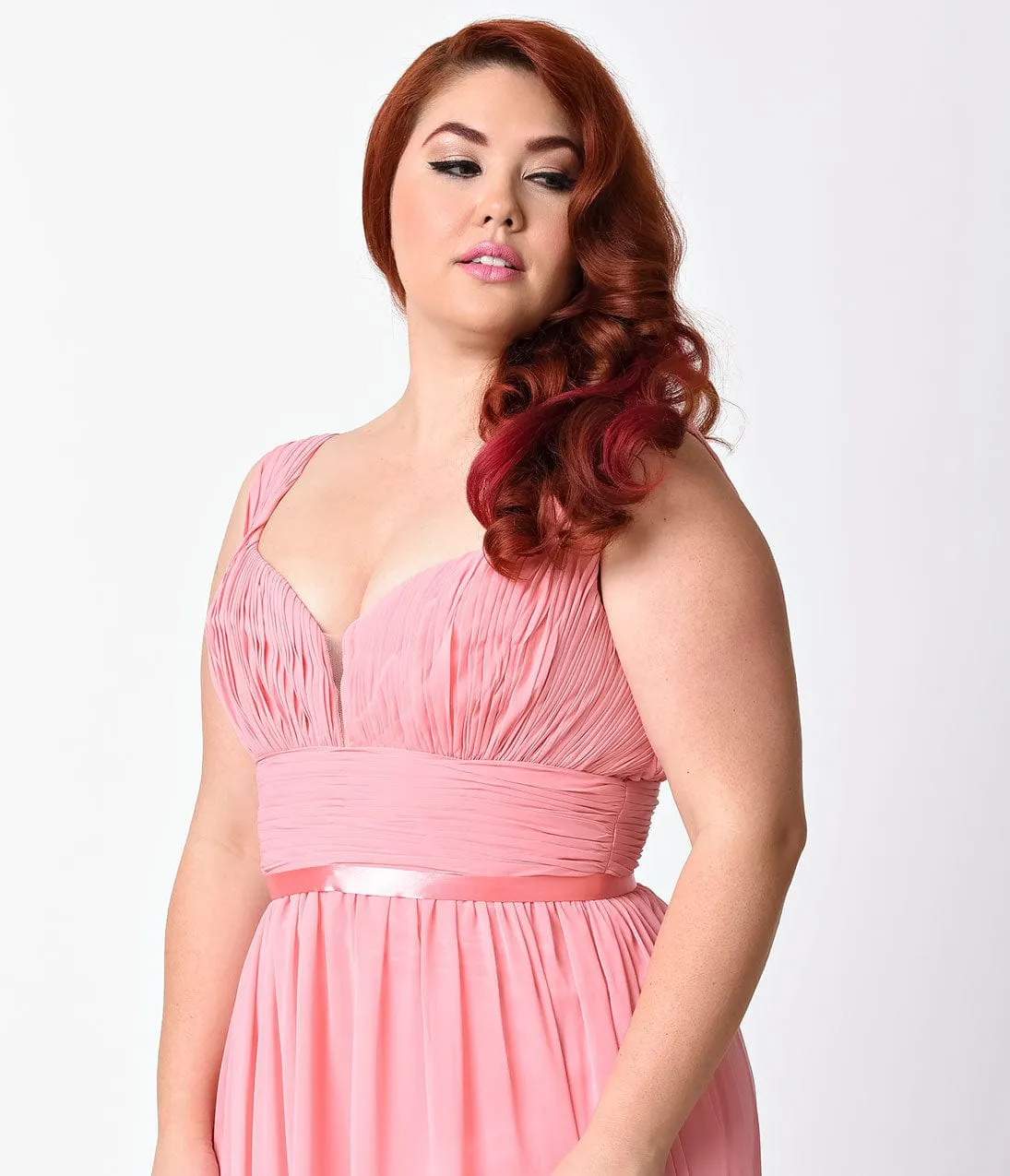 Ladivine by Cinderella Divine Plus Size Rose Sexy Sleeveless Chiffon Long Dress sold by Unique Vintage product image thumbnail 2