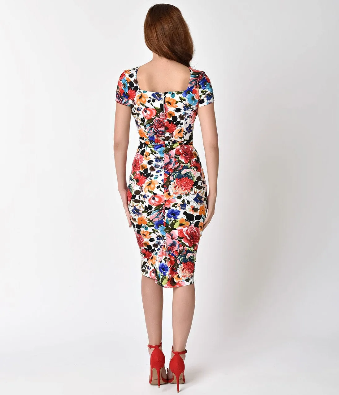 Unique Vintage 1950s Style Bright Blossoming Floral St. Pierre Wiggle Dress sold by Unique Vintage product image thumbnail 2
