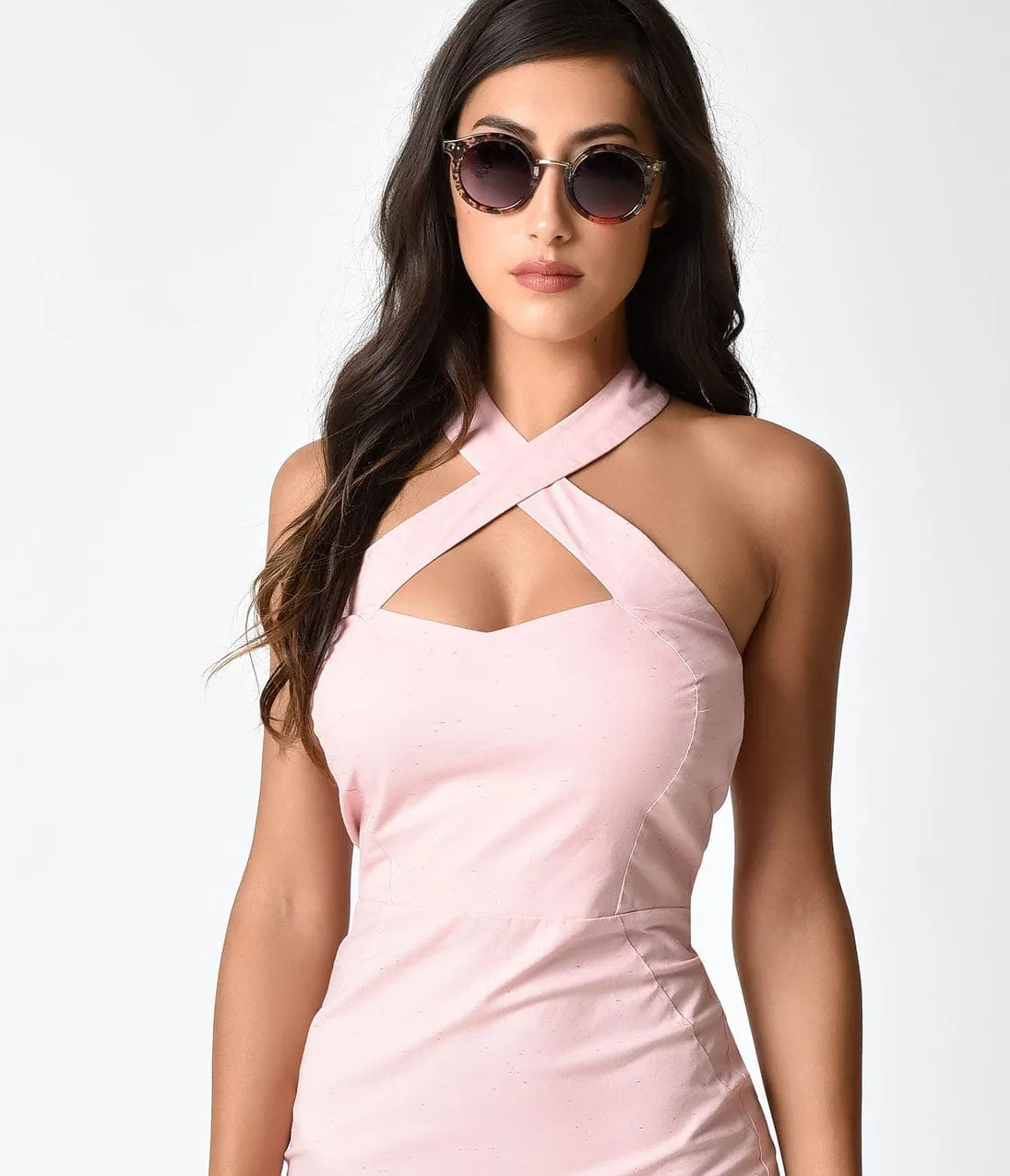 Unique Vintage 1960s Light Pink Criss Cross Halter Penelope Wiggle Dress sold by Unique Vintage product image thumbnail 3