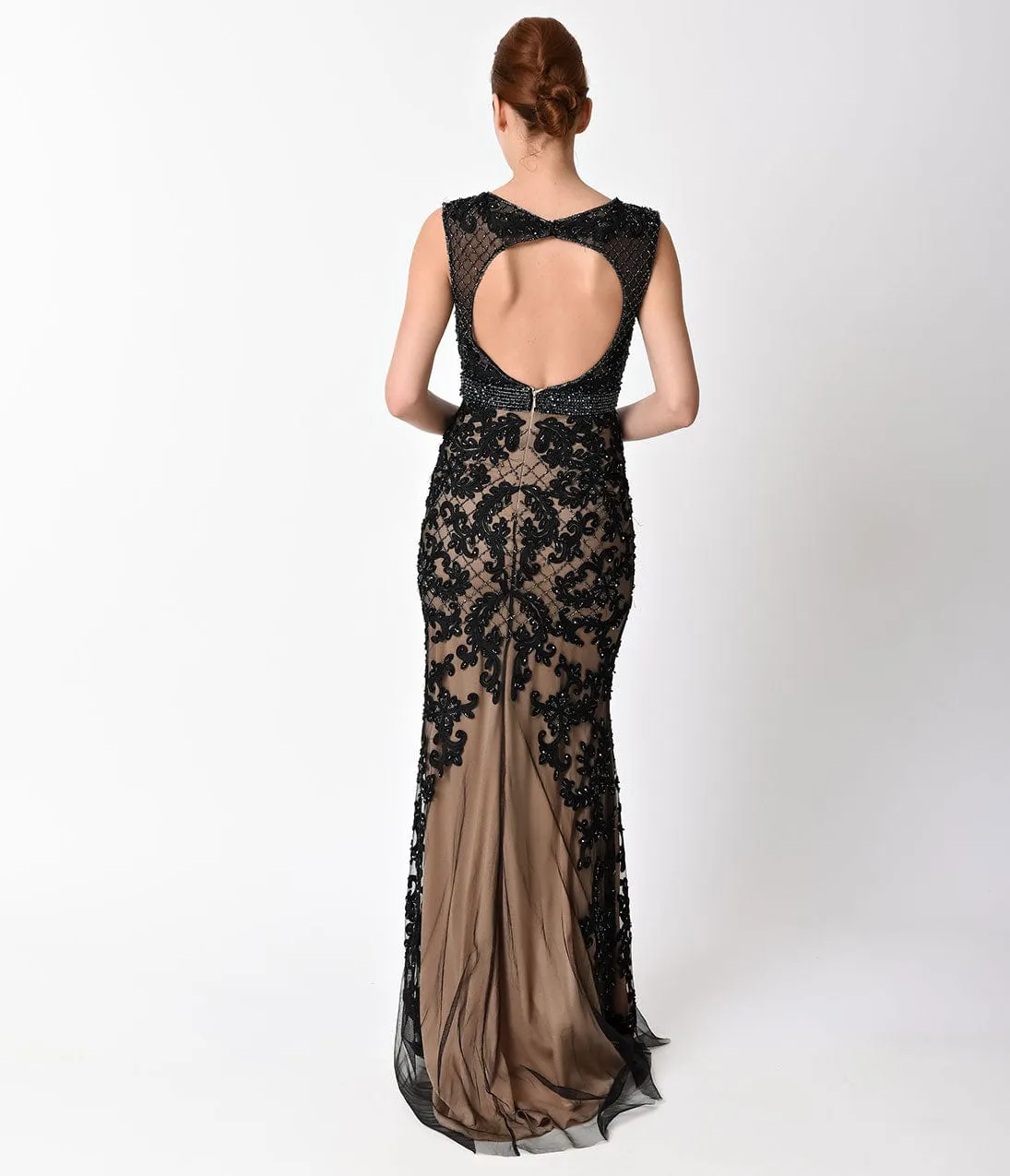 Ladivine by Cinderella Divine Black Lace Sexy Sleeveless Long Gown sold by Unique Vintage product image thumbnail 2