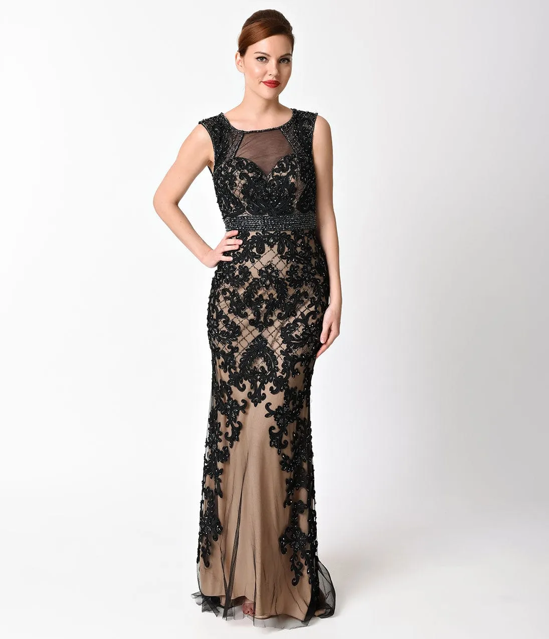 Ladivine by Cinderella Divine Black Lace Sexy Sleeveless Long Gown sold by Unique Vintage product image thumbnail 3