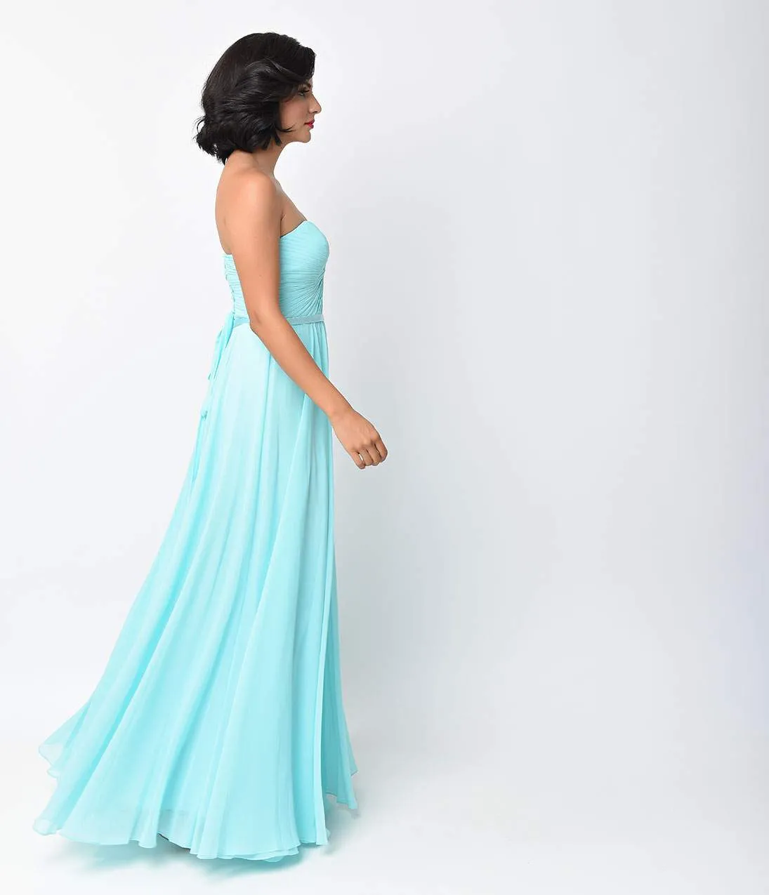 Ladivine by Cinderella Divine Sky Blue Chiffon Strapless Sweetheart Corset Long Gown sold by Unique Vintage product image thumbnail 3