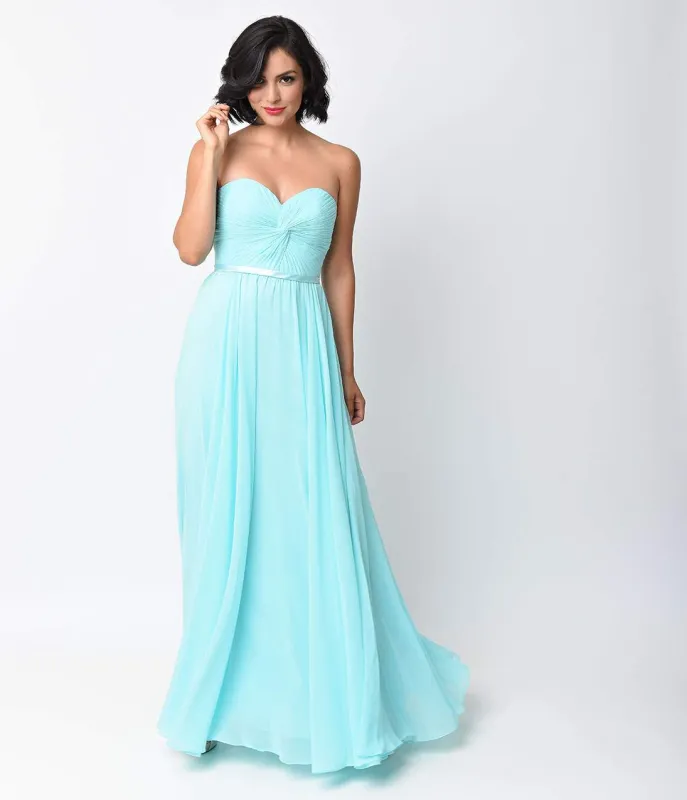 Ladivine by Cinderella Divine Sky Blue Chiffon Strapless Sweetheart Corset Long Gown made by Unique Vintage