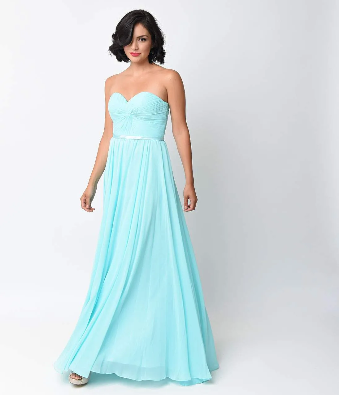 Ladivine by Cinderella Divine Sky Blue Chiffon Strapless Sweetheart Corset Long Gown sold by Unique Vintage product image thumbnail 5