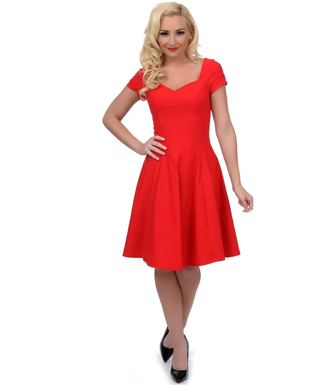 Unique Vintage Red Short Sleeve Grace Swing Dress sold by Unique Vintage
