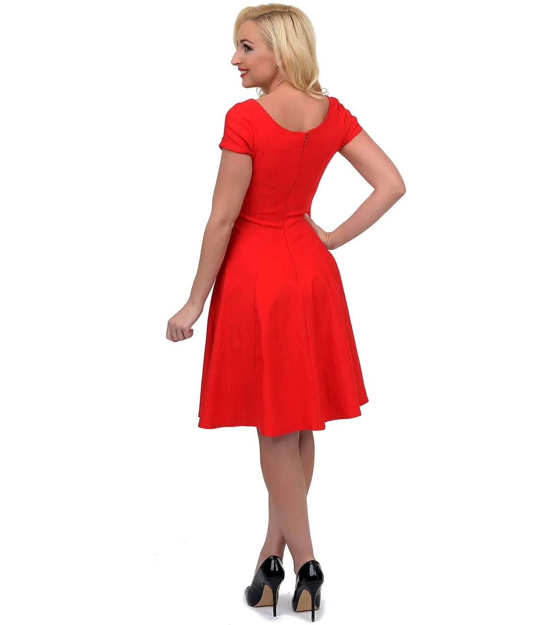 Unique Vintage Red Short Sleeve Grace Swing Dress sold by Unique Vintage product image thumbnail 5