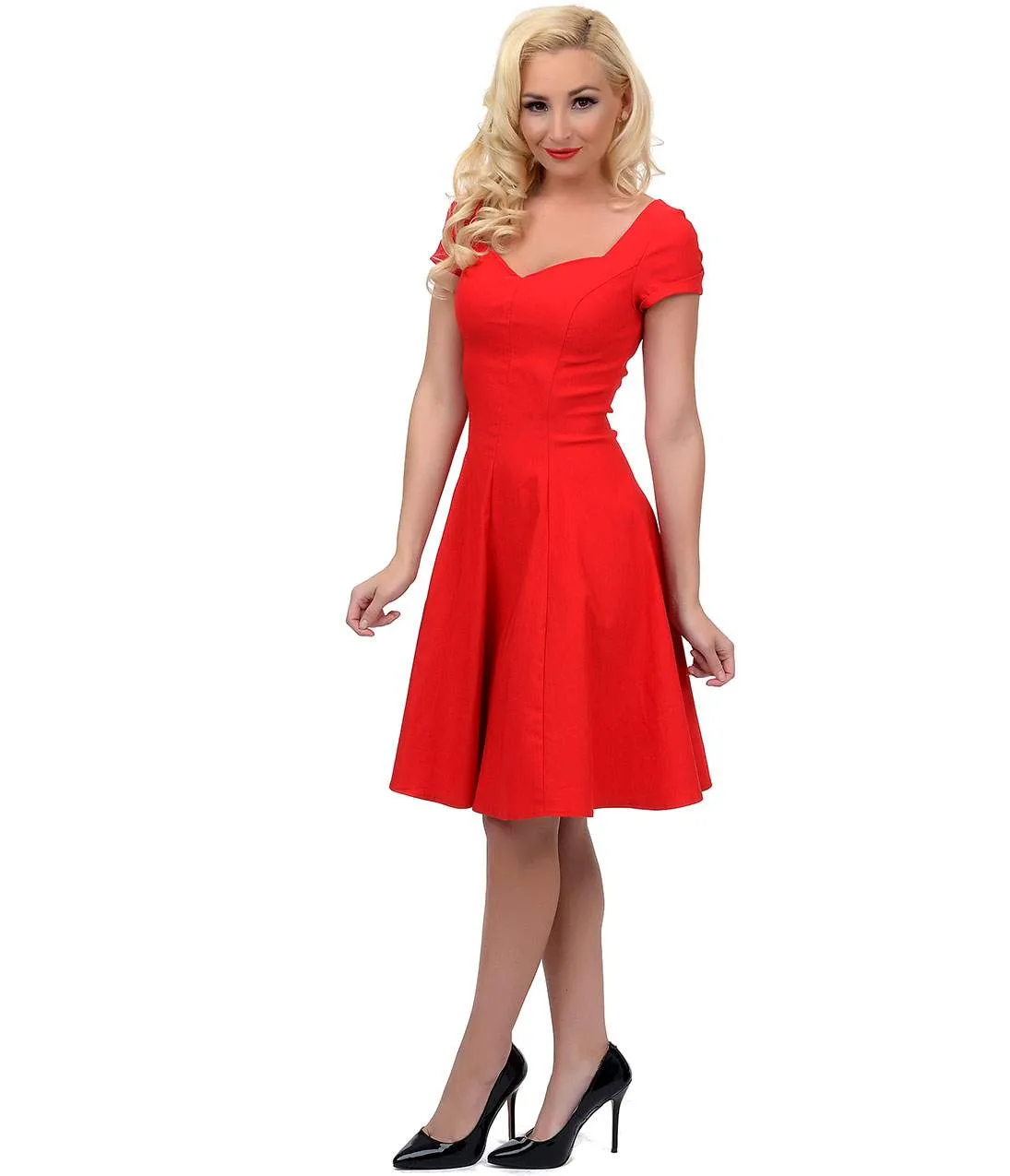 Unique Vintage Red Short Sleeve Grace Swing Dress sold by Unique Vintage product image thumbnail 2
