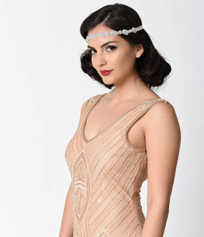 Unique Vintage Silver & White Rhinestone Ribbon Headband sold by Unique Vintage