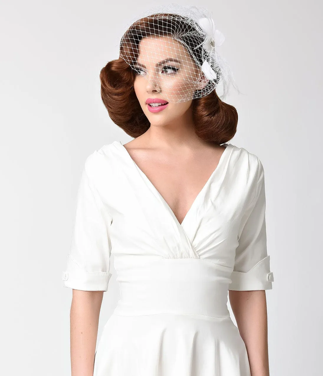 Unique Vintage White Feather Flower & Netted Hair Clip sold by Unique Vintage