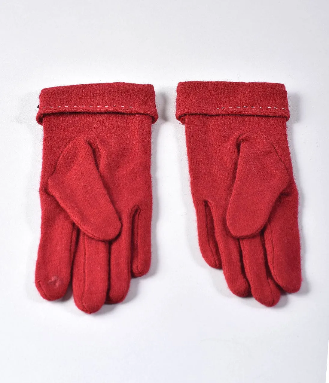 Unique Vintage Red Fleece Bow Trim Wrist Gloves sold by Unique Vintage product image thumbnail 3