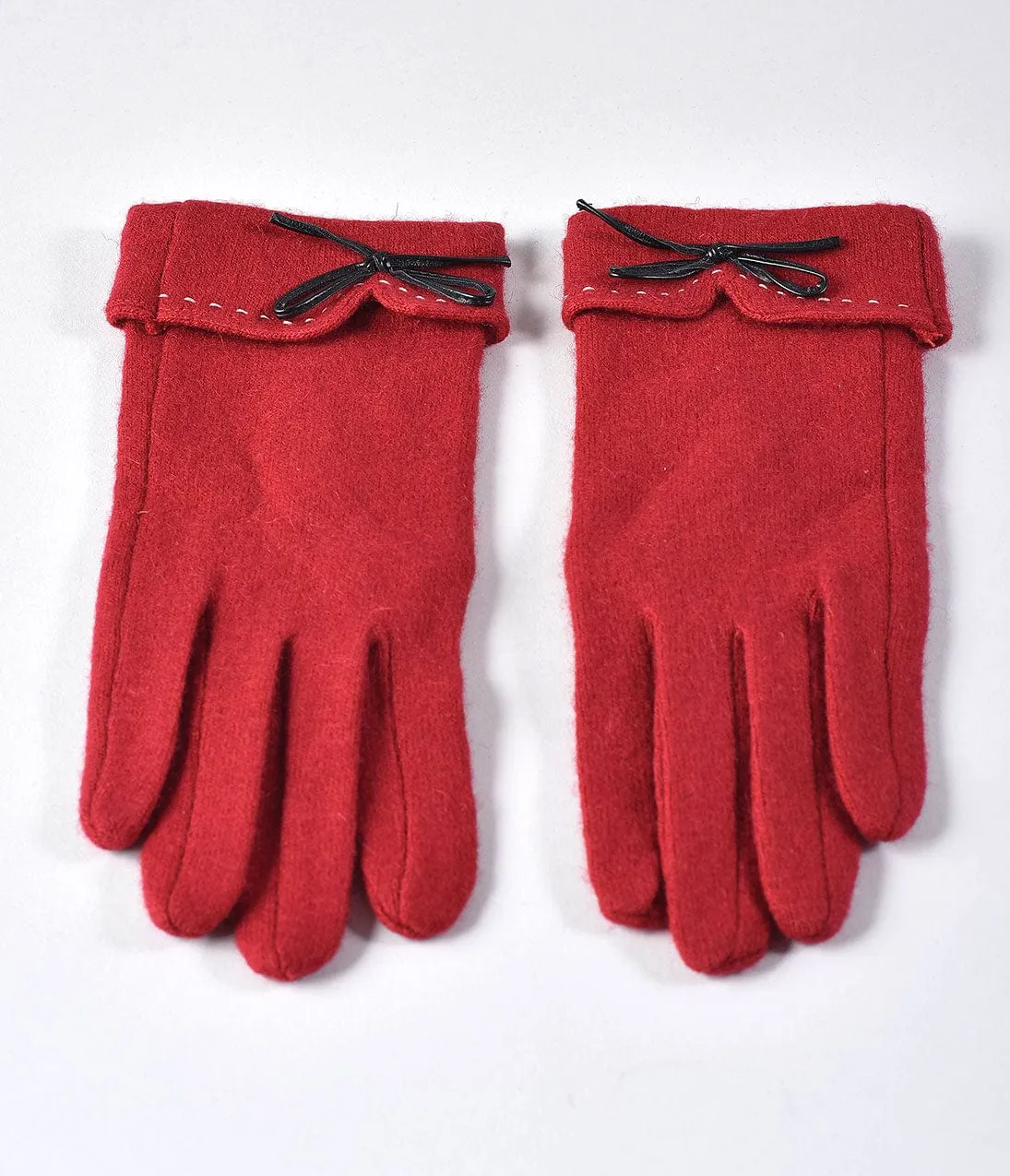 Unique Vintage Red Fleece Bow Trim Wrist Gloves sold by Unique Vintage product image thumbnail 4