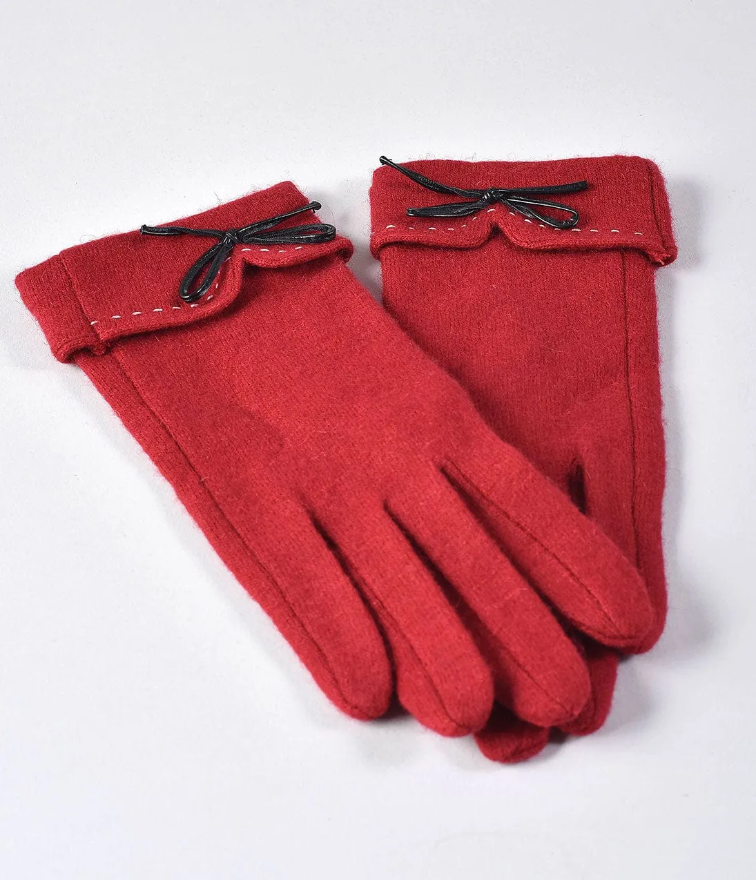 Unique Vintage Red Fleece Bow Trim Wrist Gloves sold by Unique Vintage product image thumbnail 2