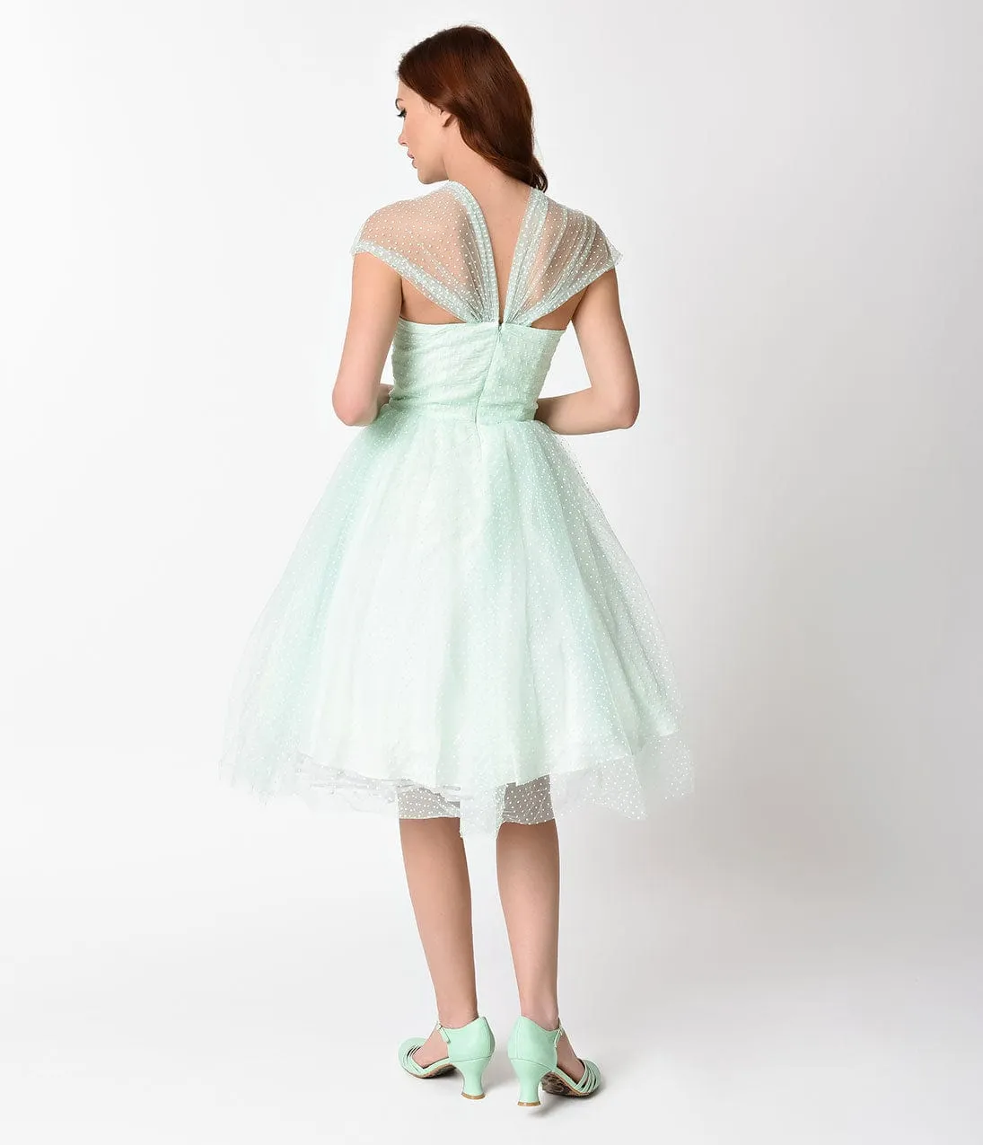 Unique Vintage Mint & White Swiss Dot Garden State Mesh Cocktail Dress sold by Unique Vintage product image thumbnail 3