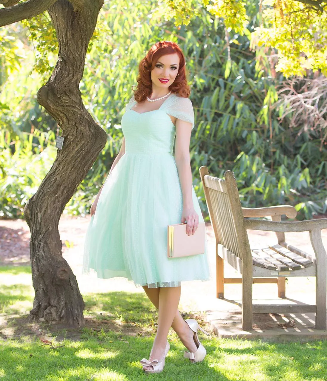 Unique Vintage Mint & White Swiss Dot Garden State Mesh Cocktail Dress sold by Unique Vintage product image thumbnail 2