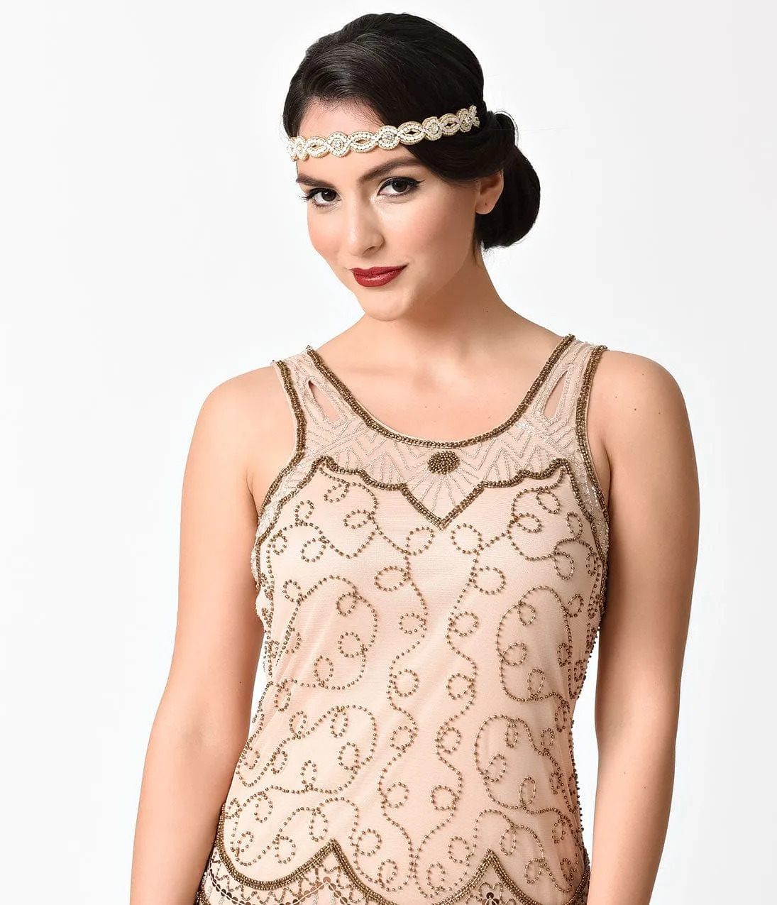 Unique Vintage Gold & Iridescent Beaded Rhinestone Headband sold by Unique Vintage