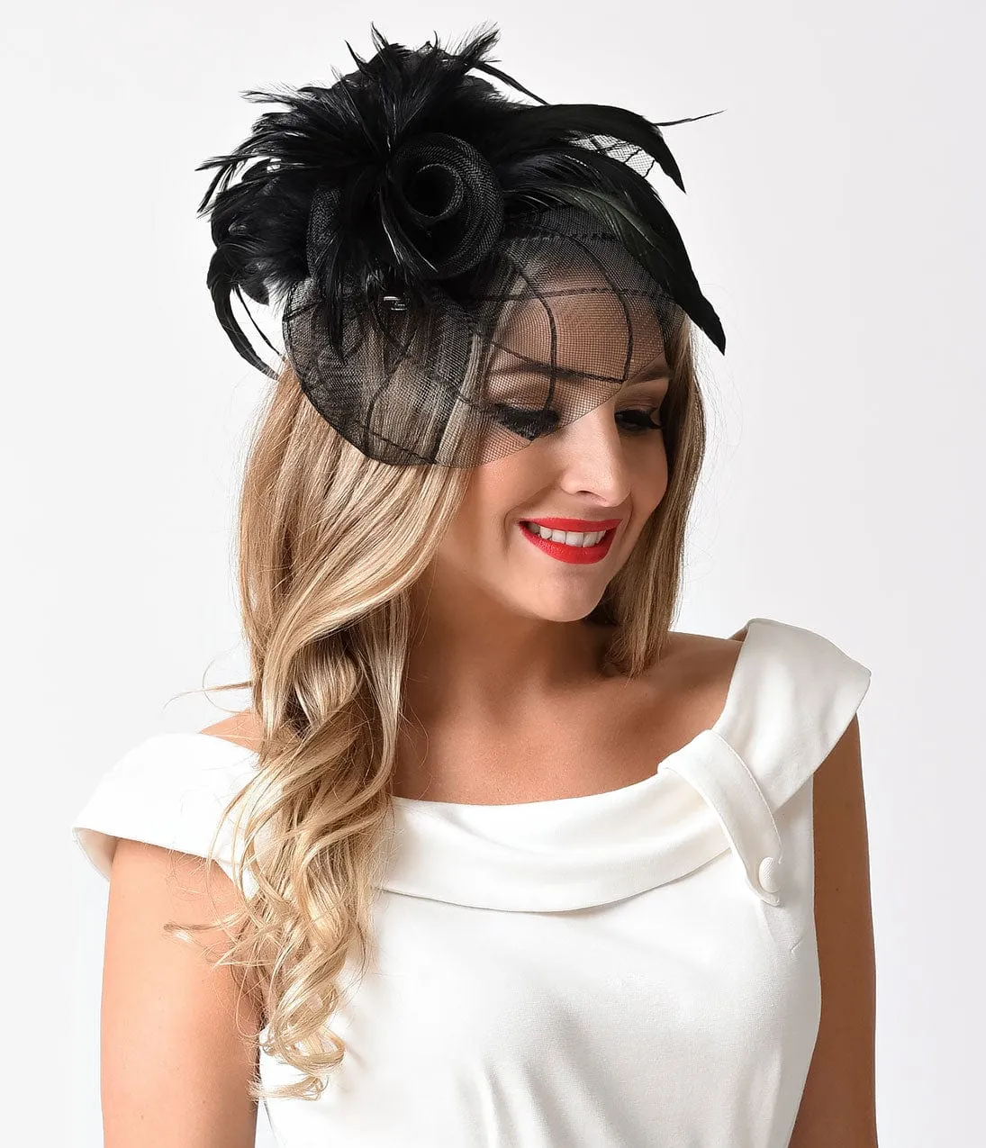 Unique Vintage Black Sinamay & Feathers Fascinator sold by Unique Vintage product image thumbnail 2