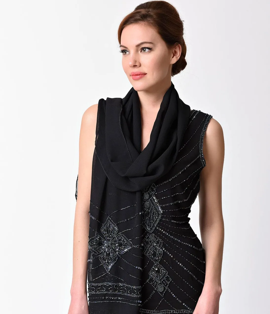 Unique Vintage Black Chiffon Iridescent Beaded Scarf sold by Unique Vintage product image thumbnail 2